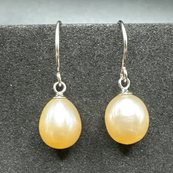 Sterling Silver Genuine Pearl Dangle Earrings 925 U1 - Picture 1 of 4